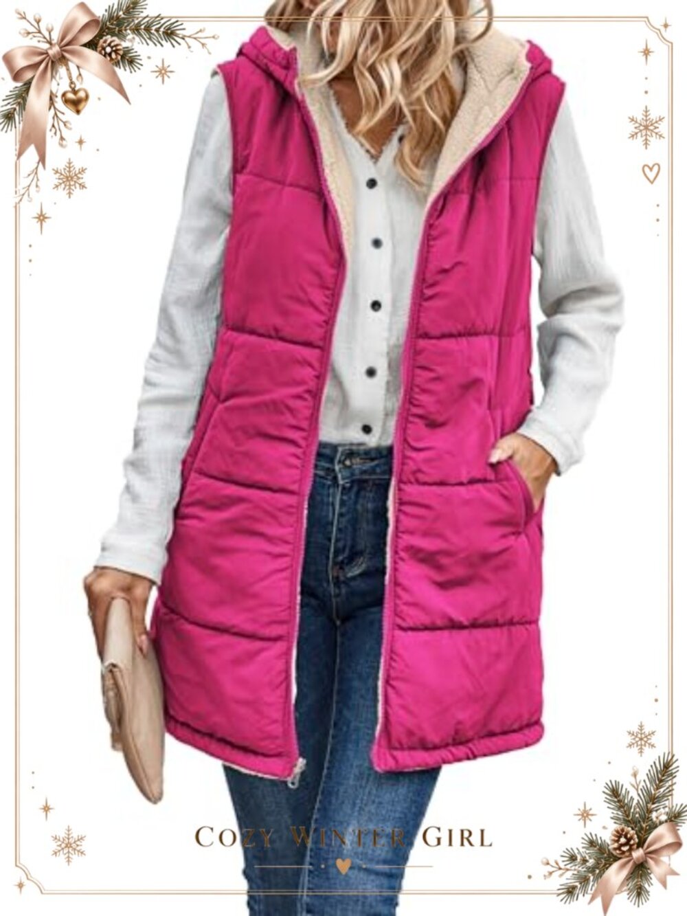 Reversible Fleece Vest Zip Up Hoodie Sleeveless Winter Coat with Pockets